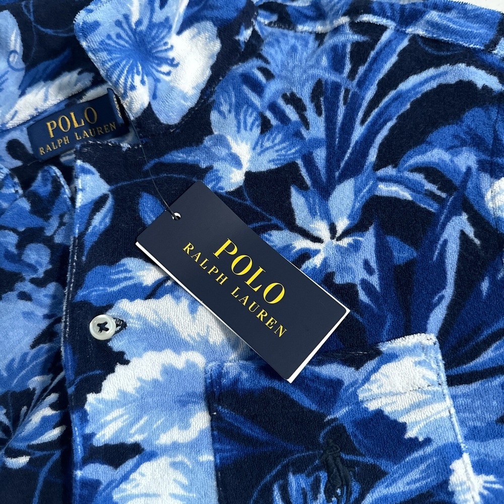 Polo Ralph Lauren Men's Extra Small Custom Slim Fit Floral Terry Cloth Shirt XS